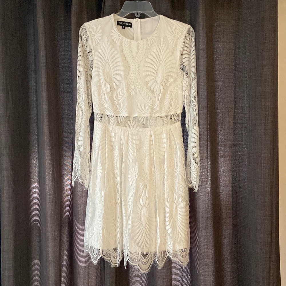 White Mesh-Sleeve Dress